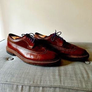 Alden for J crew long wing tip shoes- two-tone suede and leather combo